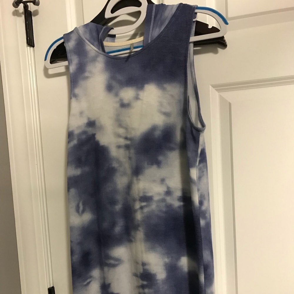 Blue and White Tie Dye Hooded Dress